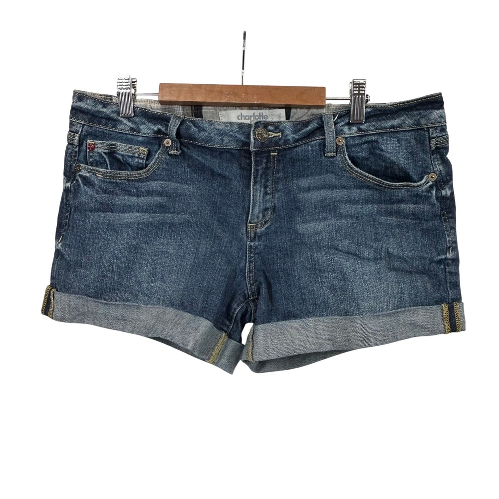 Charlotte Russe Denim Jean Shorts Womens 12 Blue Cuffed Rolled Hem Low Rise Y2K
